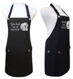 Dog Grooming Apron with fluffy dog in silver black-Trendy Salon Aprons