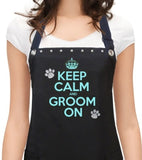 waterproof Dog Grooming Apron KEEP CALM blue and black from Trendy Salon Aprons