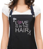 Hair Stylist Apron design saying LOVE IS IN THE HAIR from Trendy Salon Aprons