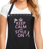 pink waterproof Hair Stylist Apron KEEP CALM & STYLE ON from Trendy Salon Aprons