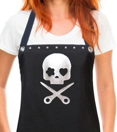 Hair Stylist Apron with a GLITTERY SKULL from Trendy Salon Aprons