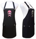 Hair Stylist Apron GLITTERY SKULL front and side views-Trendy Salon Aprons