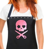 Hair Stylist Apron with a pink GLITTERY SKULL from Trendy Salon Aprons