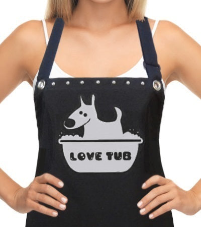 Dog Grooming Apron with silver tub design from Trendy Salon Aprons