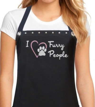 Dog Grooming Apron paw print in pink heart from Trendy Salon Aprons