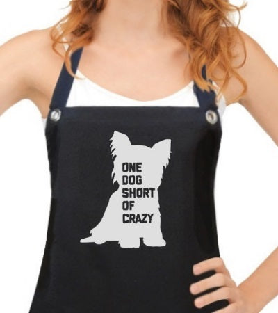 Dog Grooming Apron ONE DOG SHORT OF CRAZY from Trendy Salon Aprons