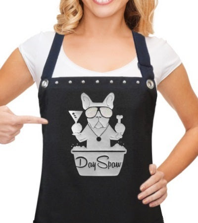 Dog Grooming Apron- french bulldog in tub  from Trendy Salon Aprons