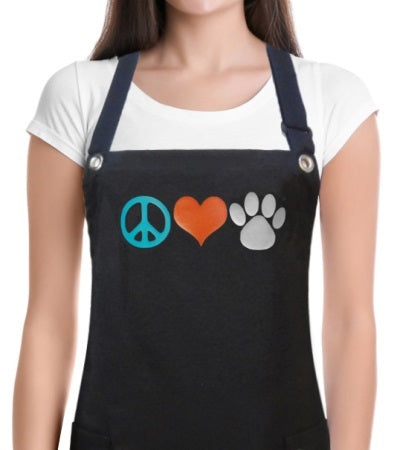 Dog Grooming Apron PEACE HEART PAW from Trendy Salon Aprons