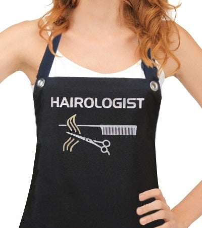 Hair Stylist Apron with "HAIROLOGIST"' design from Trendy Salon Aprons