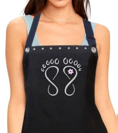 Nail Tech Apron with footprints and flower from Trendy Salon Aprons