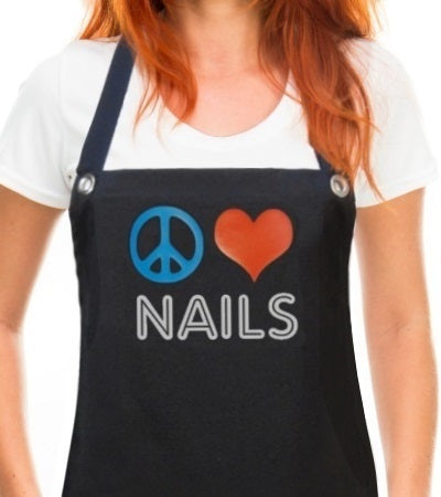 Manicurist/Nail Tech Apron PEACE HEART NAILS from Trendy Salon Aprons