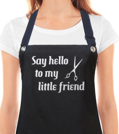 Hair Stylist Apron SAY HELLO TO MY LITTLE FRIEND from Trendy Salon Aprons